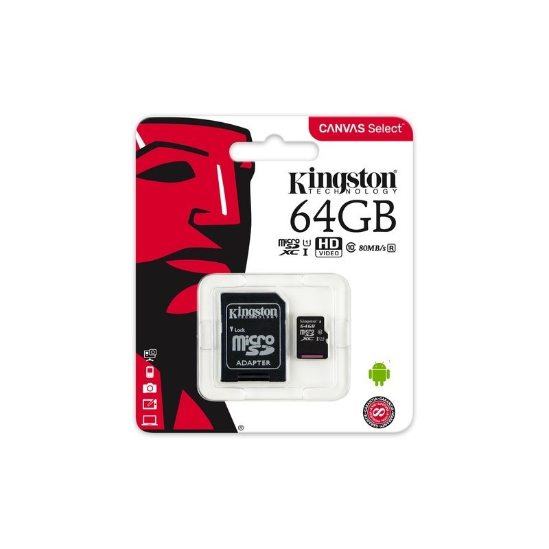 CARTE MICRO SDHC 64GB CLASS U1 + ADAPTATEUR SD