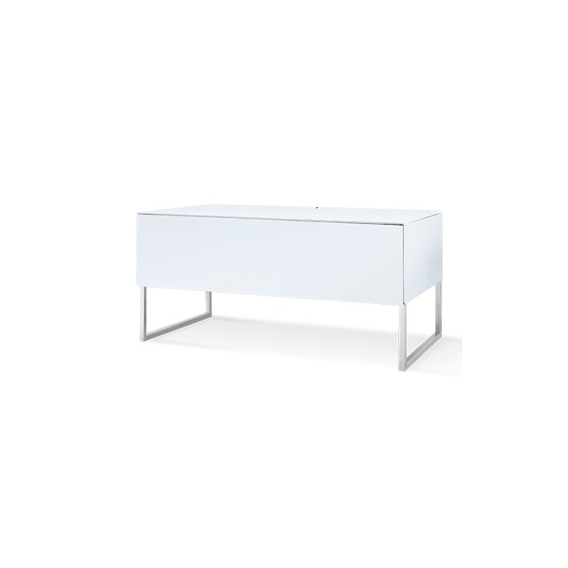 MEUBLE TV BLANC CAISSON MDF LAQUE PIEDS CHROME L1000xH483xP520