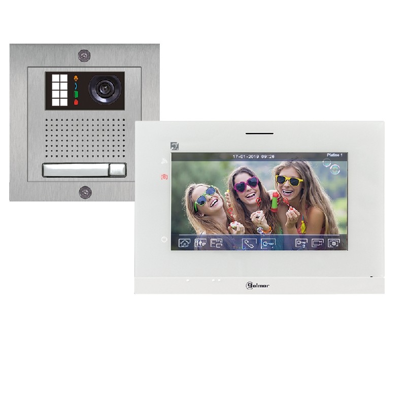 KIT VIDEO ECRAN 7" WIFI 1 BP D'APPEL PLATINE INOX PMR