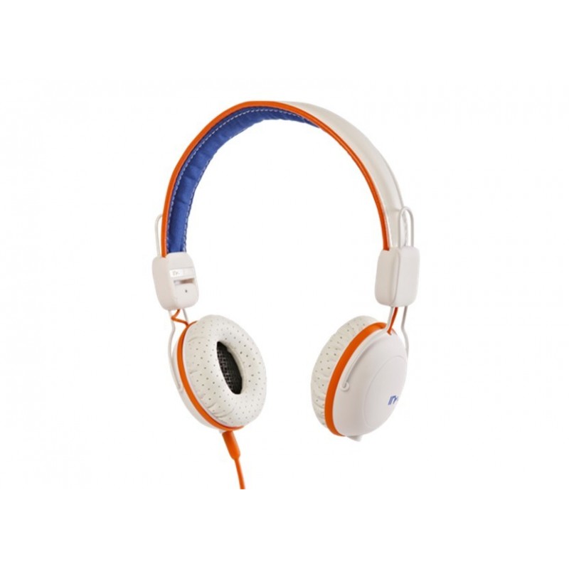 CASQUE SLIM CUIR ET COTON ORANGE ET BLEU